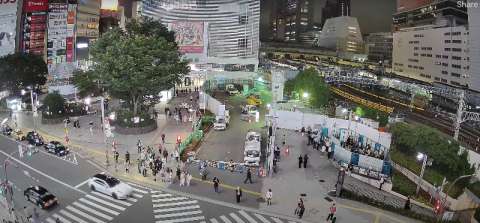 Widok z kamery na stację Shinjuku, Plac wyjścia wschodniego, Tokio